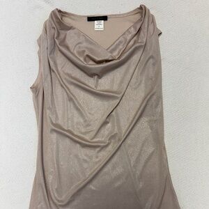 Chic Metallic Beige Cowl Neck Blouse